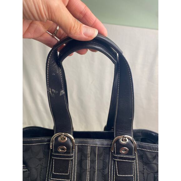 Vintage Coach Signature Carryall Shoulder Tote Bag Black Canvas Tote Large - Picture 9 of 16